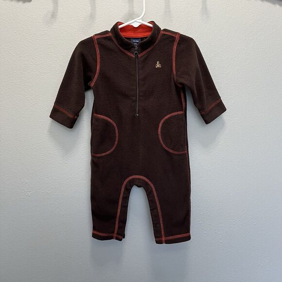 Gap | Baby Brown Teddy Embroidered Fleece Romper One Piece Footed 6-12 Months - Picture 1 of 5